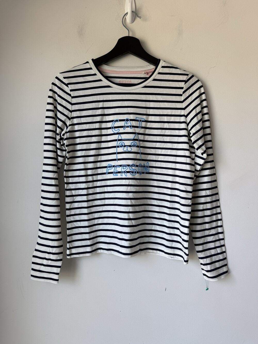 Boden Shirt Womens XS Stripe Cotton Crew Knit Pullover Cat Person NEW